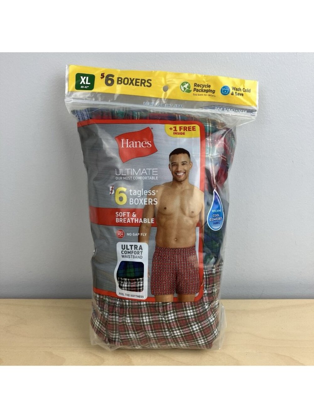 Hanes Ultimate ~ 6-Pair Men's Tagless Boxers Underwear Cotton Blend ~ XL (40-42)